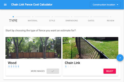 Choose fence type step in fence design process